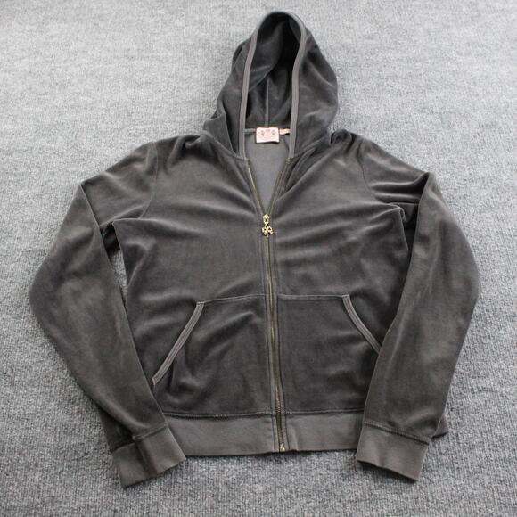 Vintage Y2K Juicy Couture Hoodie XL Velour Full Zip Jacket Gray Retro Track USA - Picture 1 of 10